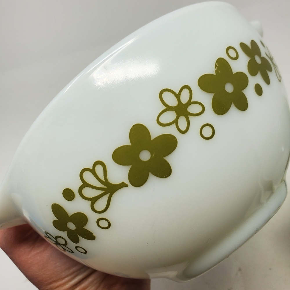 VTG Pyrex Green Spring Blossom Crazy Daisy Cinderella Mixing Bowl Set - Picture 6 of 6